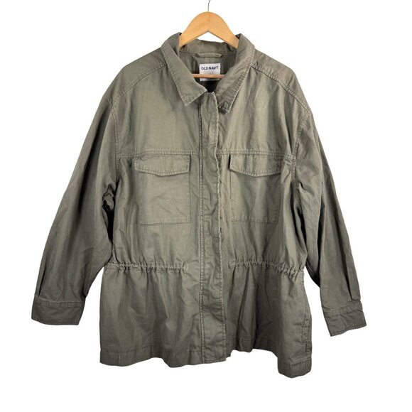 Old Navy lagen look safari oversized cinched waist Utility Jacket Olive 90s sz 2 - Picture 1 of 9